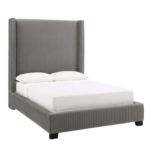 HomeSullivan Gray Pleated Velvet Full Wingback Bed