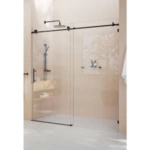 68 in. - 72 in. x 78 in. Frameless Sliding Shower Door in Matte Black with Handle