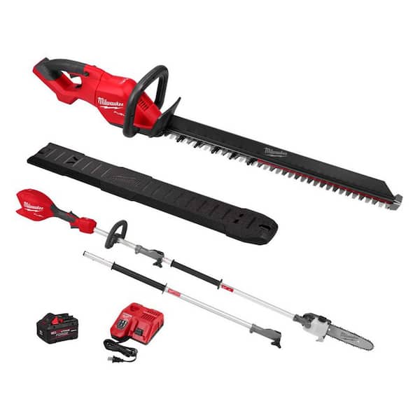 M18 FUEL 18V 24 in. Brushless Cordless Battery Powered Hedge Trimmer Kit w/ M18 FUEL 10 in. Pole Saw Kit w/ QUIK-LOK