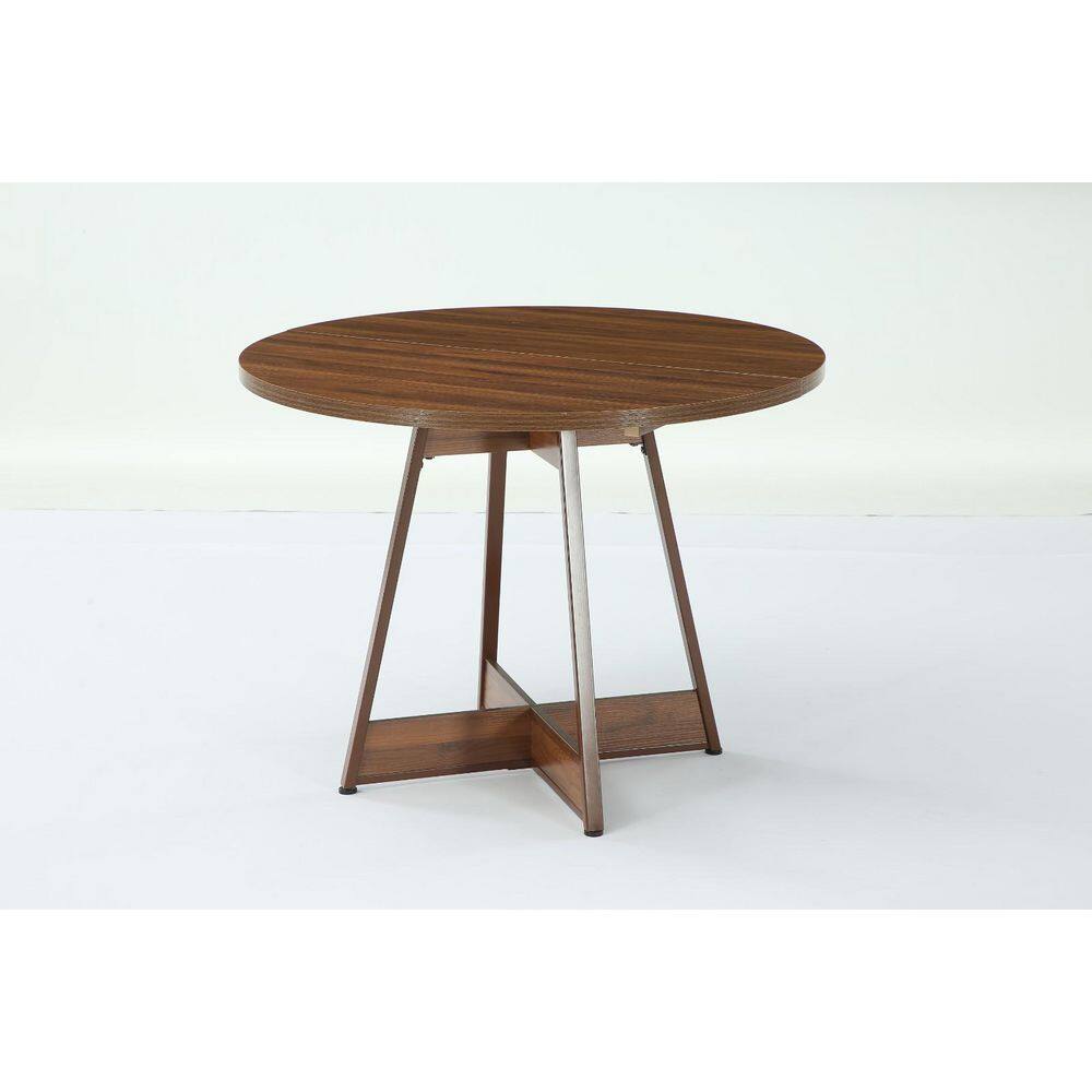 39.4 in. Walnut Wood Round Dining Table for 4, Farmhouse Dining Table with Reinforced Base for Kitchen, Living Room