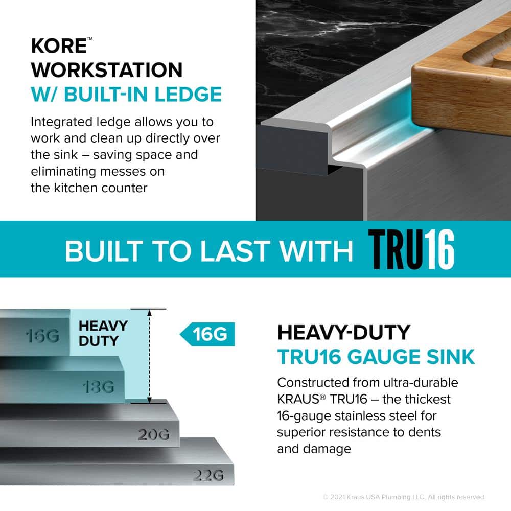 Kore ADA 33-Inch Stainless Steel Single Bowl Kitchen Sink with Accessories