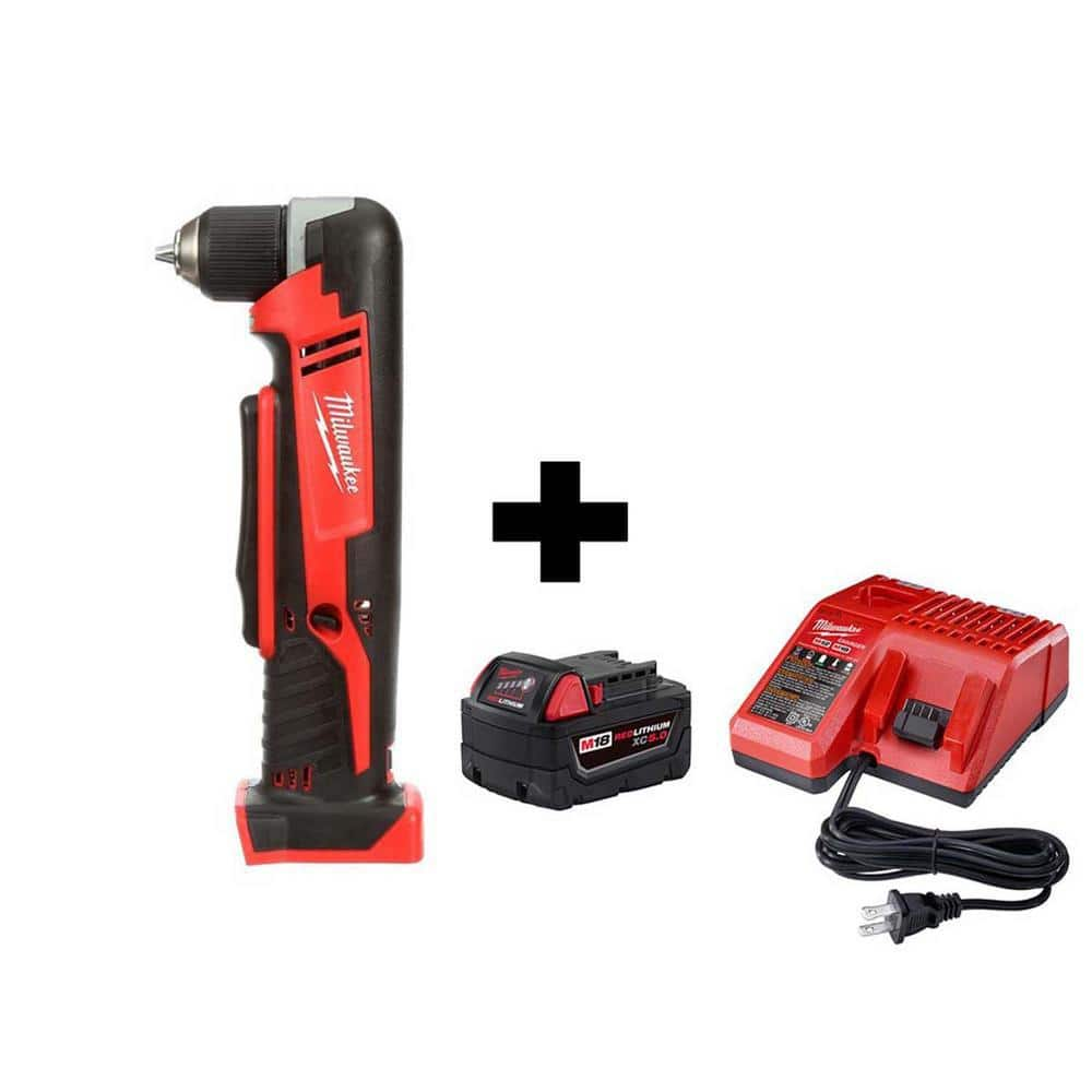 Milwaukee M18 18V Lithium Ion Cordless 3 8 in. Right Angle Drill with M18 Starter Kit with One 5.0 Ah Battery and Charger 2615 20 48 59 1850 The