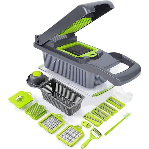 Stainless Steel Multifunctional 13-in-1 Vegetable Chopper with 8-Blades and Food Container, Kitchen Slicer Dicer Cutter