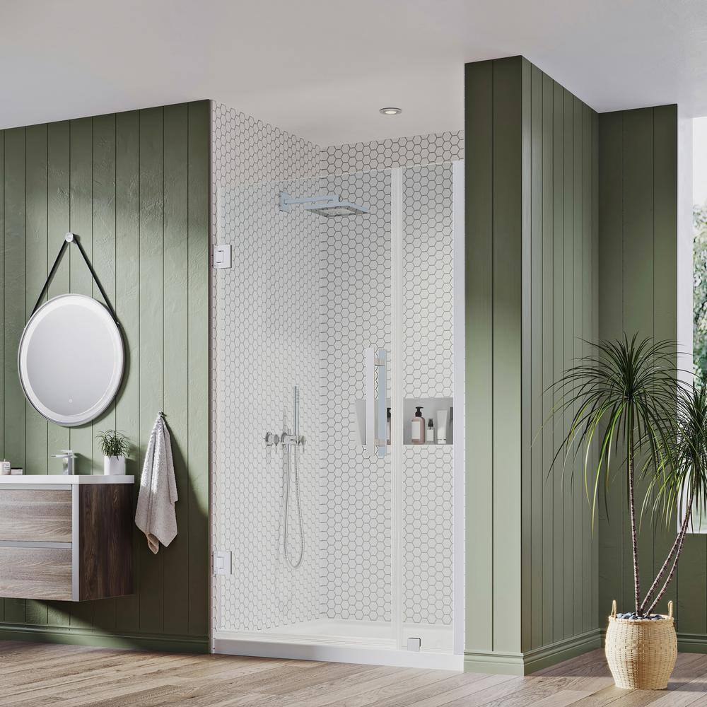 Tampa-Pro 36'' Chrome Frameless Alcove Shower Kit with Acrylic Base