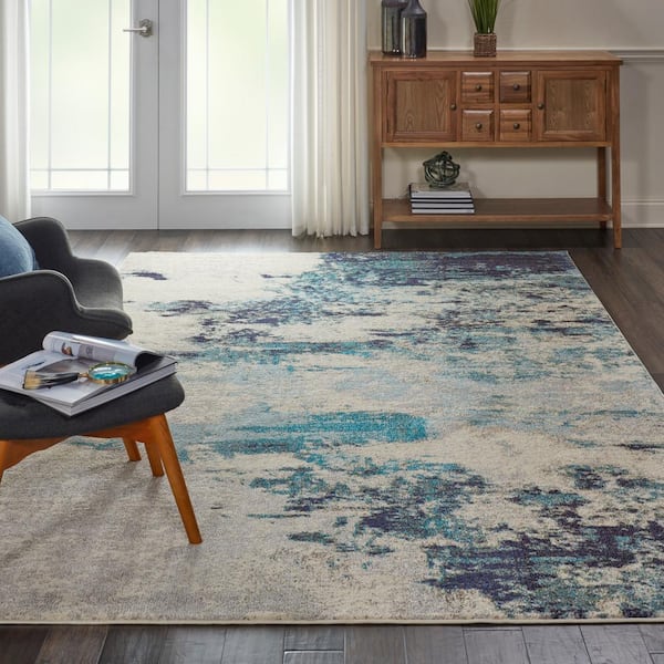 Nourison Celestial Sublime Ivory Teal, Teal Living Room Area Rugs