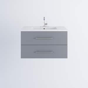 Napa 36 in. W x 20 in. D Single Sink Bathroom Vanity Wall Mounted in Gray with Acrylic Integrated Countertop