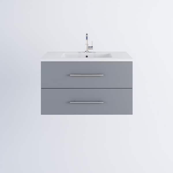 VOLPA USA AMERICAN CRAFTED VANITIES Napa 36 in. W x 20 in. D Single Sink Bathroom Vanity Wall Mounted in Gray with Acrylic Integrated Countertop