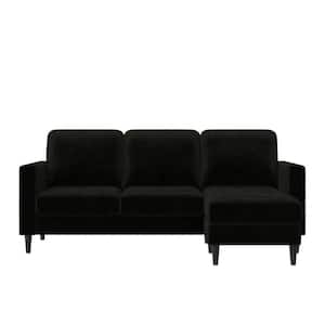 Strummer Black Velvet Reversible 3-Seater L-Shaped Sectional Sofa Couch