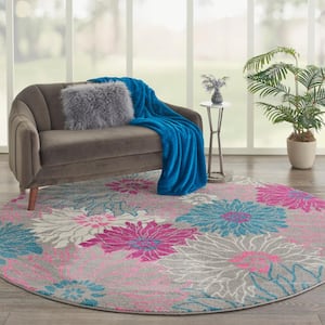 Passion Grey 8 ft. x 8 ft. Floral Contemporary Round Rug