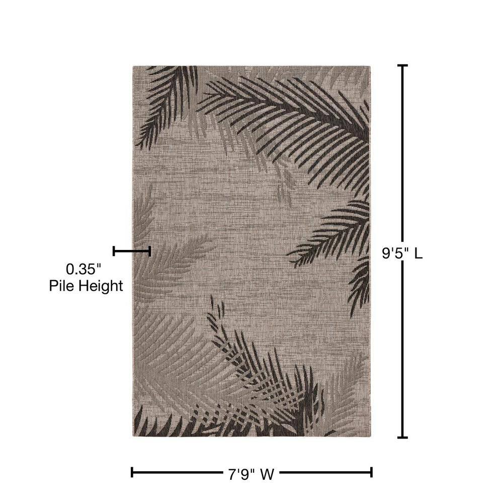 Captiva Coastal Black & Gray Palm Indoor/Outdoor Area Rug, 7'9" x 9'5"