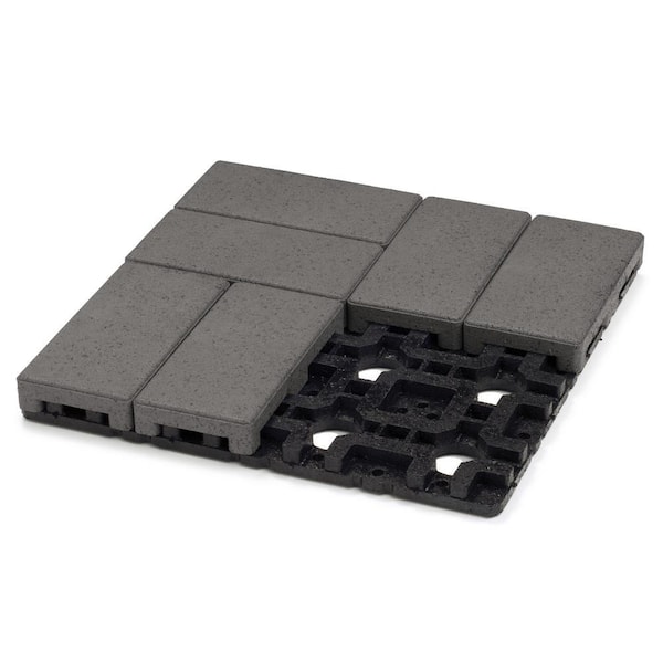 ASPIRE 4 in. x 8 in. Pavers with Grid 16 in. x 16 in. x 1.75 in. Charcoal Composite (1 unit / 1.78 sq. ft.)