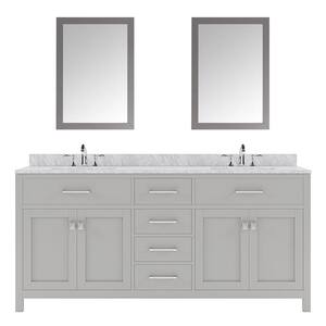 Caroline 72 in. W Bath Vanity in Gray with Marble Vanity Top in White with Round Basin and Mirror