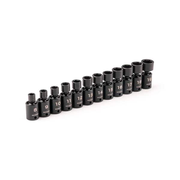 TEKTON 3/8 in. Drive 6-Point Universal Joint Impact Socket Set, 12-Piece (8-19 mm)