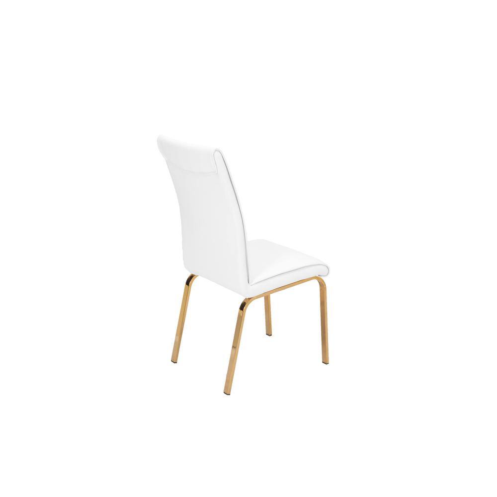White Faux Leather Upholstered Side Chairs with Gold Metal Legs, Set of 2