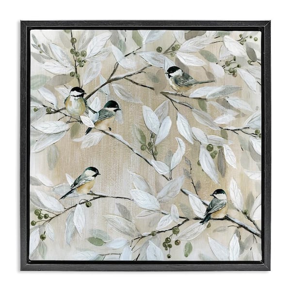 Stupell Industries Chickadee Birds on Branches by Carol Robinson 1-Piece Black Floater Frame Nature Graphic Art print 25 in. x 25 in.