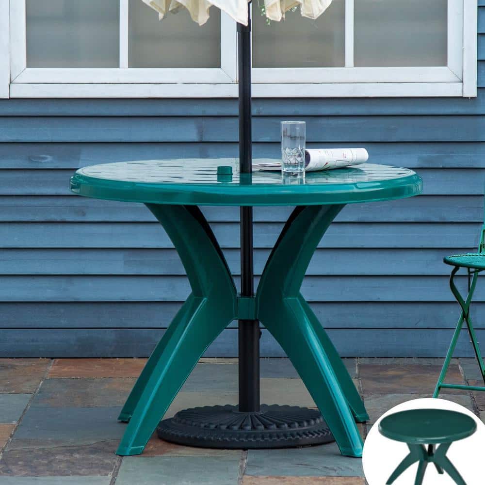 ToolCat 36 in. Green Round Plastic Patio Outdoor Dining Table with