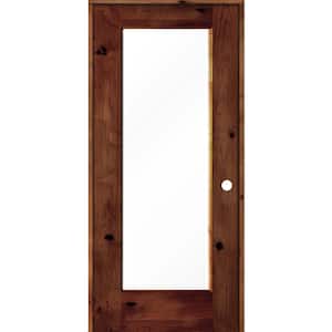 32 in. x 80 in. Rustic Knotty Alder Left-Hand Full-Lite Clear Glass Red Chestnut Stain Wood Single Prehung Interior Door