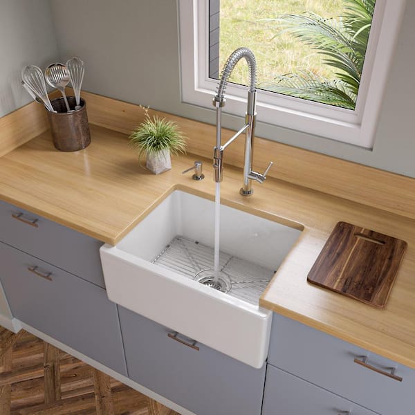 ALFI BRAND AB2418HS-W Farmhouse Fireclay 24 in. Single Bowl Kitchen Sink in White