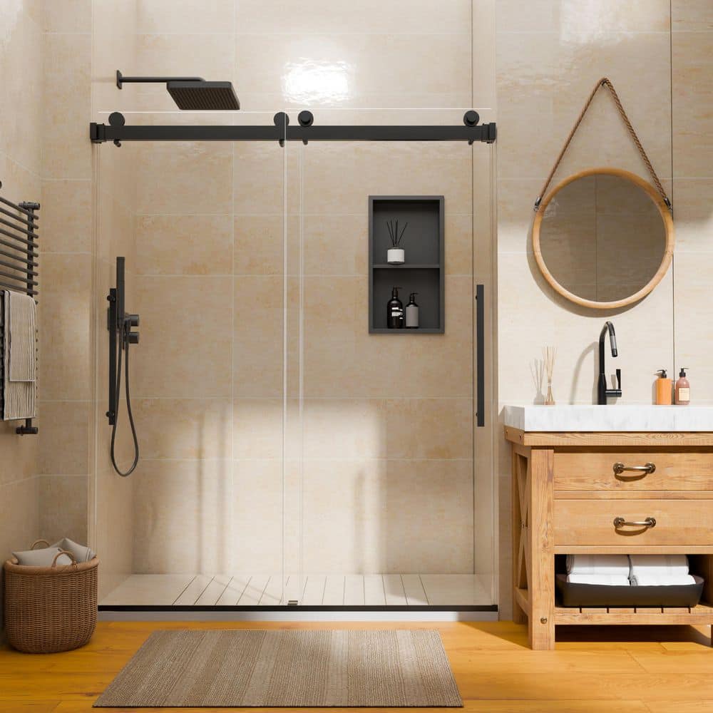 50 in. - 54 in. W x 74 in. H Double Sliding Frameless Shower Door in Matte Black with Tinted Tempered Glass price history on PriceWatchPro