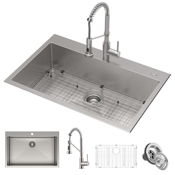 Kraus Loften Stainless Steel 33in Single Bowl Drop In Undermount