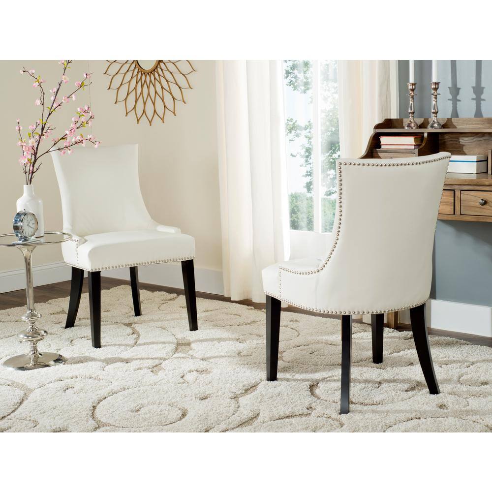 Elegant White Leather Upholstered Side Chair with Birch Wood Legs