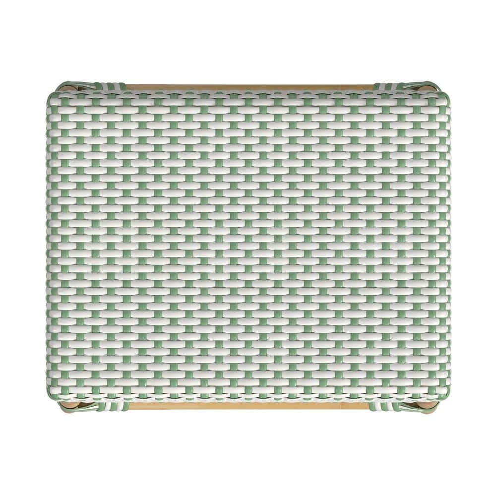 24.5" White and Green Rattan Backless Counter Stool