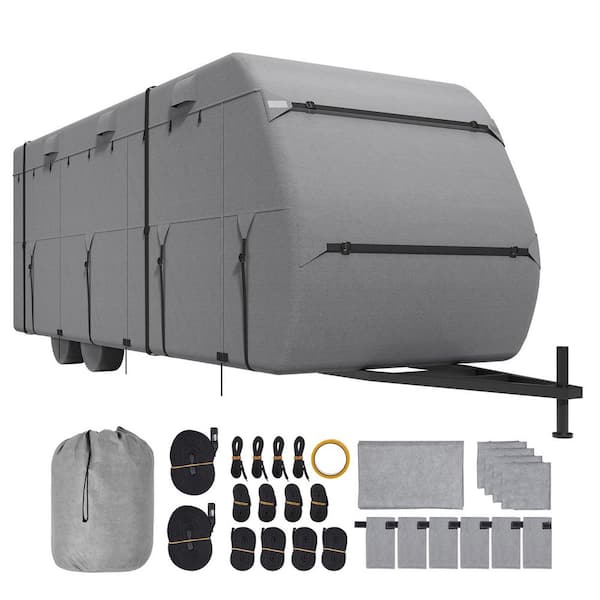 Travel Trailer Cover, 24-27 ft. RV Cover, Waterproof, and Rip-Stop RV Cover, 4-Layer Non-Woven Fabric Camper Cover