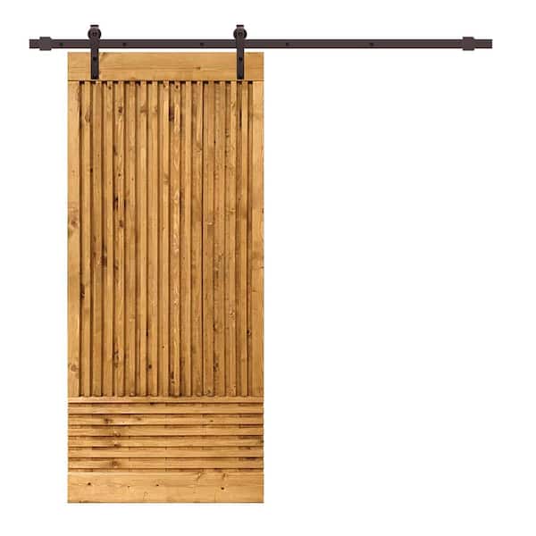 CALHOME Japanese 38 in. x 84 in. Pre Assemble Walnut Stained Wood Interior Sliding Barn Door with Hardware Kit