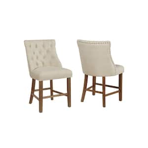 Debra 2-Piece Walnut Dining Beige Linen Fabric Chairs