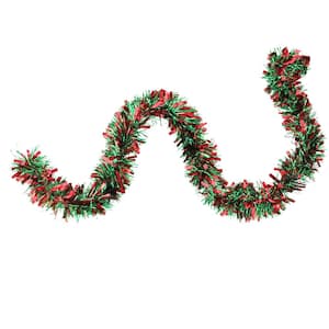 50 ft. Festive Red and Green Thick Cut Christmas Tinsel Garland - Unlit - 6 Ply