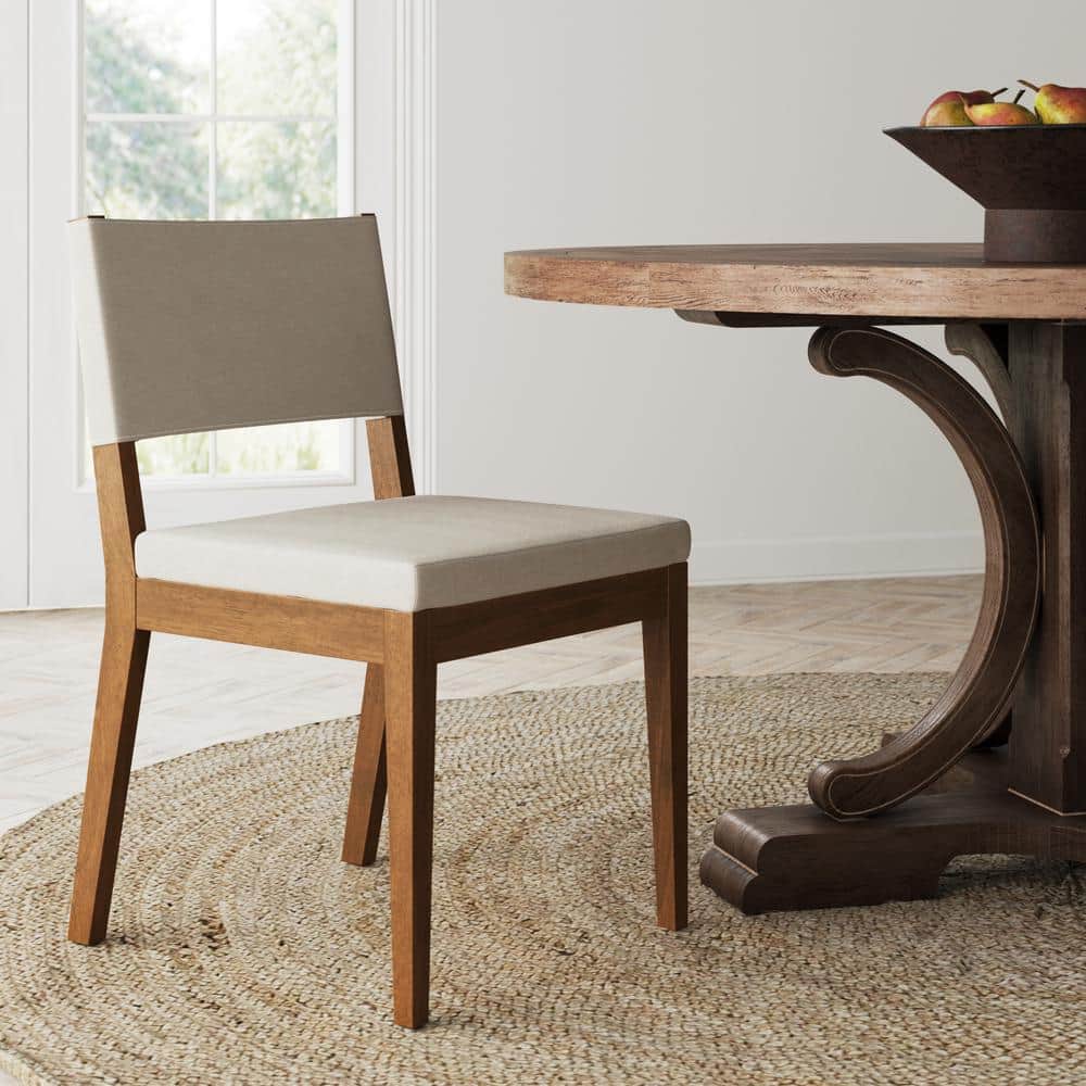 Linus Light Gray Upholstered Dining Chair with Dark Brown Wood Frame