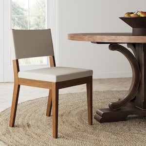 Linus 19 in. Modern Upholstered Dining Chair with Solid Rubberwood Legs in a Wire-Brushed Brown Finish Light Gray Brown