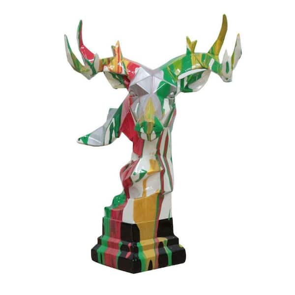 Benjara Modern 15 in. Multi-Color Polyresin Deer Sculpture Decor with Faceted Design