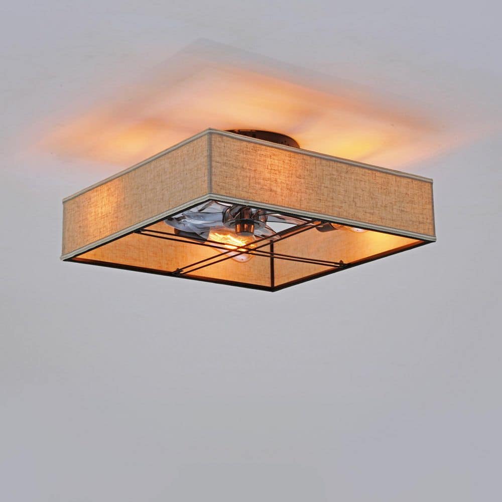 16.6 in. Smart Black and Beige Square Fabric Flush Mount Fandelier Ceiling Fan with Remote Included and No Bulb Included price history on PriceWatchPro