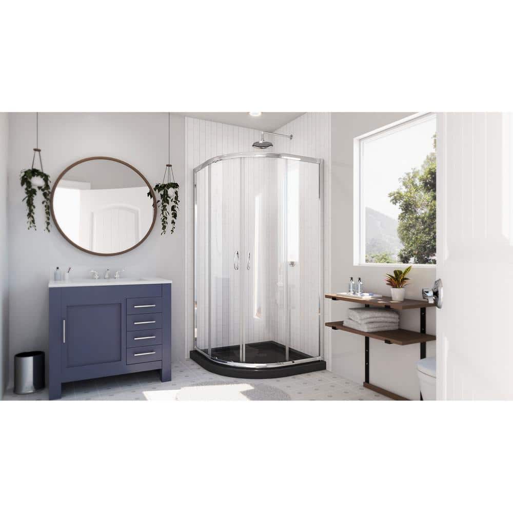 Prime 36" Clear Glass Round Sliding Shower Enclosure with Chrome Finish