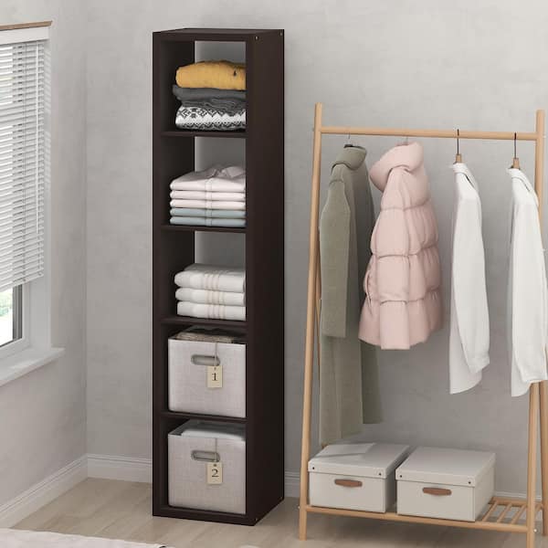 CUBIC 71.9 in. Tall Dark Oak Wood 5-Cube Bookcase