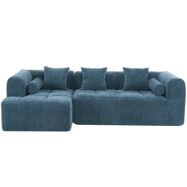 Luxury Collection 101.2 in. Rolled Arm 2-piece L-Shaped Modular Chenille Full-Compressed Sectional Sofa in. Blue