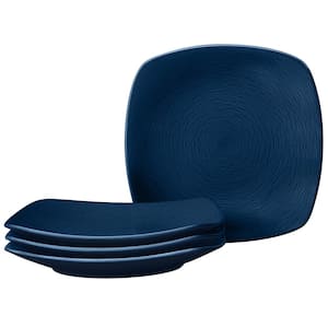 Colorscapes Navy-on-Navy Swirl 10.75 in. (Blue) Porcelain Square Dinner Plates, (Set of 4)