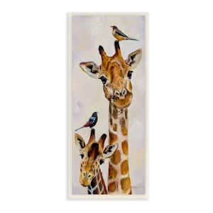 "Giraffe Jungle Animal Portrait Perched Birds" by Karen Weber Fine Art Unframed Animal Wood Wall Art Print 7 in x 17 in