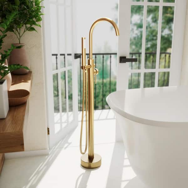 Havana Single-Handle Freestanding Tub Faucet with Handshower in Brass