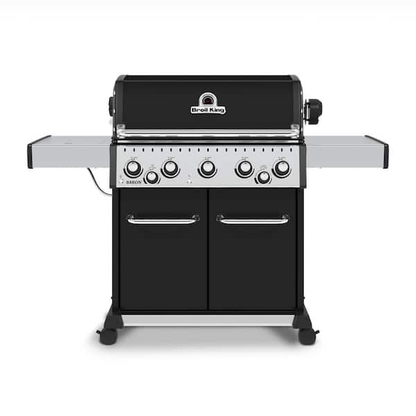 Broil King Baron 590 Pro 5-Burner Propane Gas Grill in Black with Side Burner and Rear Rotiserie Burner