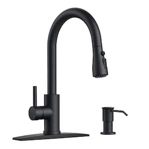 Single-Handle Pull Down Sprayer Kitchen Faucet with High-Arc Kitchen Sink Faucet with Soap Dispenser in Matte Black