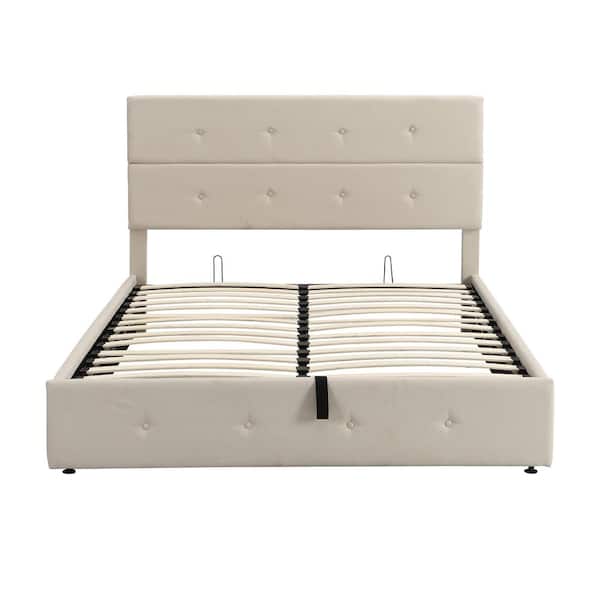 Harper & Bright Designs Beige Queen Size Upholstered Platform Bed