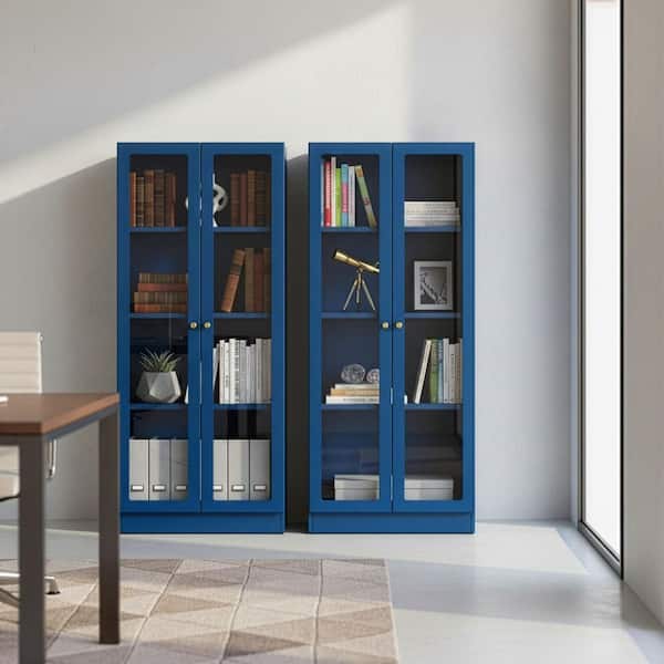 Glamour Home Avice 59 in. Blue French Door Metal Storage Cabinet