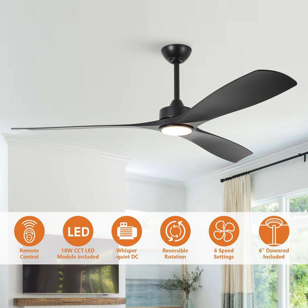 60" Black Industrial Ceiling Fan with LED Light and Remote