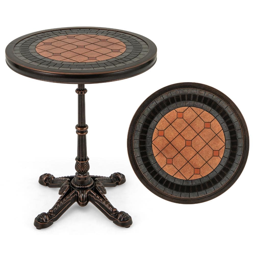 24 in. Round Cast Aluminum Outdoor Dining Table with Painted Top and 110 lb. Capacity, Bronze