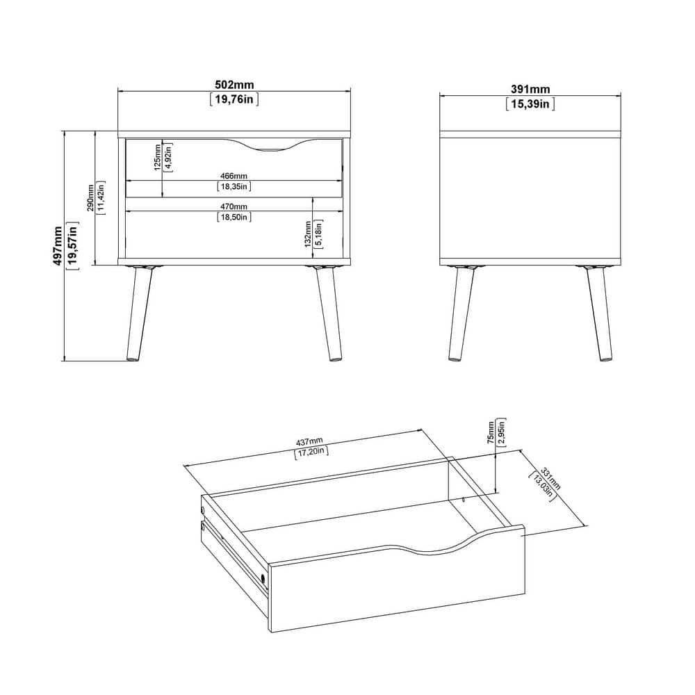 Diana Scandinavian Two-Tone White & Black Matte Nightstand with Drawer