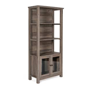 68 in. Tall Gray Wash Wood 3 Shelf Standard Bookcase with Cabinets, Doors, Finished Back, Storage