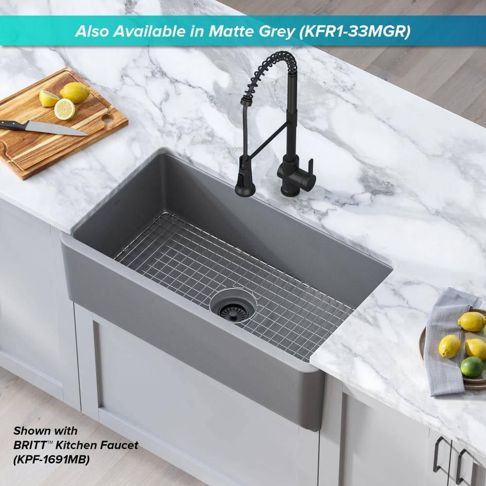 Matte White Fireclay Farmhouse Single Bowl Kitchen Sink