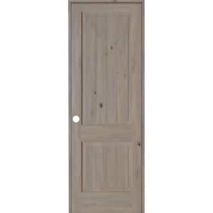 32 in. x 96 in. Knotty Alder 2 Panel Right-Hand Square Top V-Groove Grey Stain Solid Wood Single Prehung Interior Door